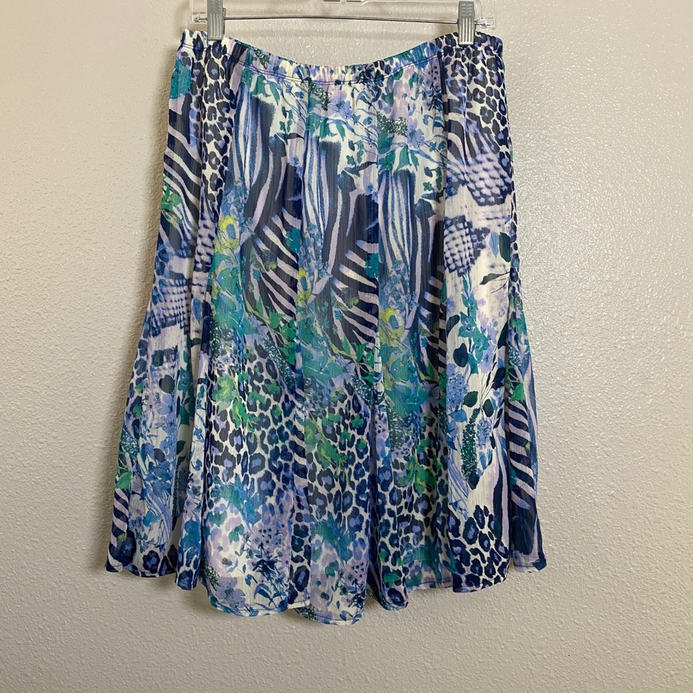 Blue Animal Print Skirt Medium Pleated Patchwork Bohemian Boho Festival Artsy